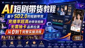 AI短剧带货教程,基于SD2.0的短剧带货,完播率超高的带货视频,无需抽卡品质拉满,从0到1完整实操流程-聚富社