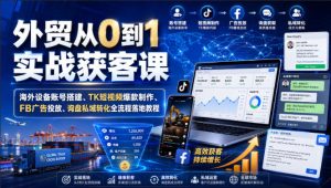 外贸从0到1实战获客课|海外设备账号搭建、TK短视频爆款制作、FB广告投放、询盘私域转化全流程落地教程-聚富社