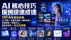 AI核心技巧保姆级速成课|120集零基础实操,AI写真/生图生视频/趣味动画/修图排版/智能办公/爆款短视频一站式全掌握(更新)-聚富社