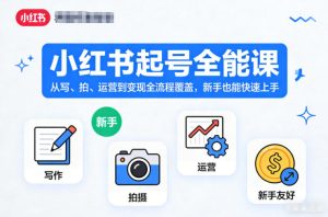 小红书起号全能课，从写、拍、运营到变现全流程覆盖，新手也能快速上手（更新）-聚富社