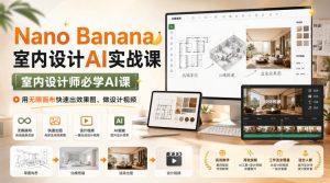 Nano Banana室内设计AI实战课,室内设计师必学AI课,用无限画布快速出效果图、做设计视频-聚富社