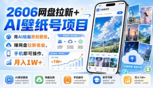 2606网盘拉新+AI壁纸号项目,用AI绘画原创壁纸,賺网盘拉新收益,手机即可操作,月入1W+-聚富社