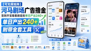 【可无限矩阵】河马剧场广告撸金，签到开宝箱看剧逛街单日产出240+，附带全套工具【揭秘】-聚富社