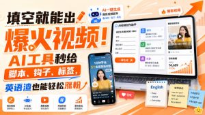 填空就能出爆火视频!AI工具秒给脚本、钩子、标签,英语渣也能轻松涨粉【原创双语字幕】-聚富社