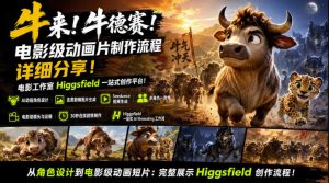 牛来！牛德赛！电影级动画片制作流程详细分享！电影工作室Higgsfield一站式创作平台，完整创作流程-聚富社