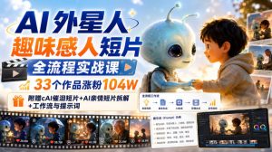 AI外星人趣味感人短片全流程实战课，33个作品涨粉104W，附赠AI催泪短片+AI亲情短片拆解+工作流与提示词-聚富社