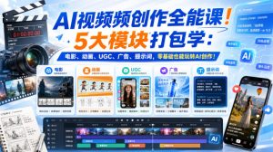 AI视频频创作全能课!5大模块打包学:电影、动画、UGC、广告、提示词,零基础也能玩转AI创作!【原创双语字幕】-聚富社