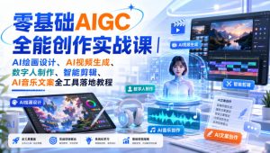零基础AIGC全能创作实战课｜AI绘画设计、AI视频生成、数字人制作、智能剪辑、AI音乐文案全工具落地教程-聚富社