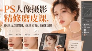 PS人像摄影精修磨皮课，拒绝无效修图，落地实操，通俗易懂-聚富社