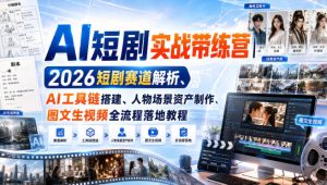 AI短剧实战带练营|2026短剧赛道解析、AI工具链搭建、人物场景资产制作、图文生视频全流程落地教程-聚富社