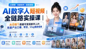 AI数字人短视频全链路实操课｜从0到1搭建可变现数字人IP，批量产出口播、带货、Vlog爆款视频-聚富社