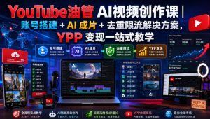 YouTube油管AI视频创作课|账号搭建+AI成片+去重限流解决方案,YPP变现一站式教学-聚富社