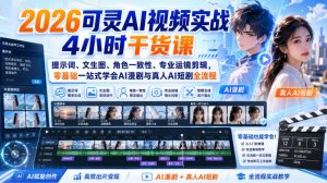 2026可灵AI视频实战4小时干货课|提示词、文生图、角色一致性、专业运镜剪辑,零基础一站式学会AI漫剧与真人AI短剧全流程-聚富社