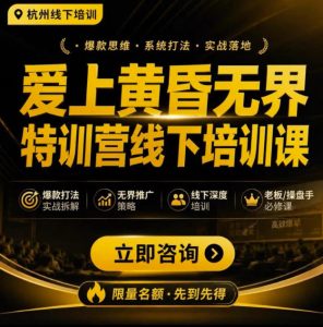 爱上黄昏无界特训营AI推广实战7月27-30杭州线下课,AI落地淘宝最完整的课程,学天猫淘宝的老板必看-聚富社