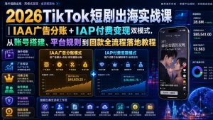 2026TikTok短剧出海实战课|IAA广告分账+IAP付费变现双模式,从账号搭建、平台规则到回款全流程落地教程-聚富社