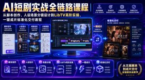 AI短剧实战全链路课程|从脚本创作、人设场景分镜设计到LibTV高阶实操、一键成片标准化交付教程-聚富社