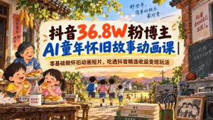 抖音36.8W粉博主AI童年怀旧故事动画课|零基础做怀旧动画短片,吃透抖音精选收益变现玩法-聚富社