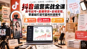 抖音运营实战全课|新号起号+直播带货+全域变现,零基础打造可盈利抖音账号-聚富社