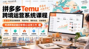 Temu跨境拼多多运营系统课程,零基础学会店铺搭建、风险评估、爆款选品、店铺管理,吃透跨境店铺日常核心运营工作-聚富社