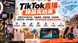 TikTok直播精品实战课,详解平台生态红利、设备筹备、流量权重、对标拆解、起号打标、GMV提升,零基础精通海外直播带货全链路-聚富社