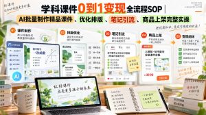 学科课件0到1变现全流程SOP|AI批量制作精品课件、优化排版、笔记引流、商品上架完整实操-聚富社