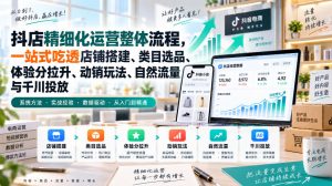 李哥电商-抖店精细化运营整体流程,一站式吃透店铺搭建、类目选品、体验分拉升、动销玩法、自然流量与千川投放-聚富社