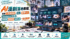 AI漫剧落地教程,涵盖工作流搭建、MJ、即梦4.0、Seedance2实操,视频剪辑画质修复音频生成一站式教学-聚富社