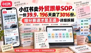 小红书卖外贸跟单sop,一份39.9,196天卖了3016份,细分赛道才是王道,详细拆解-聚富社