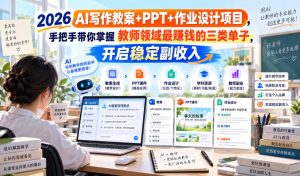 2026 AI写作教案+PPT+作业设计项目,手把手带你掌握教师领域最賺钱的三类单子,开启稳定副收入-聚富社