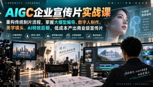 AIGC企业宣传片实战课,重构传统制片流程,掌握大模型编导、数字人制作、美学镜头、AI特效后期,低成本产出商业级宣传片-聚富社