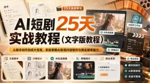 AI短剧25天实战教程(文字版教程),从脚本创作到成片变现,系统掌握AI影视内容制作与商业接单能力-聚富社