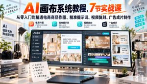 AI画布系统教程,7节实战课从零入门到精通电商商品作图、精准提示词、视频复刻、广告成片制作-聚富社