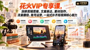 花火VIP专享课,深耕剪辑思维、文案表达、素材创作、流量翻倍、账号运营,一站式补齐短视频核心能力-聚富社