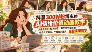抖音300W粉博主的AI情绪价值动画教学，从账号起号、脚本创作、AI生图生视频到作品入驻精选、平台独家签约，完整实操-聚富社