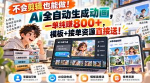 不会剪辑也能做！AI全自动生成动画，一单纯賺800+，模板+接单资源直接送！【揭秘】-聚富社
