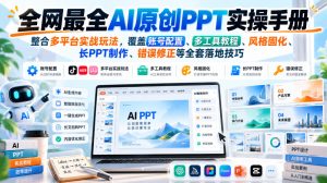 全网最全AI原创PPT实操手册,整合多平台实战玩法,覆盖账号配置、多工具教程、风格固化、长PPT制作、错误修正等全套落地技巧-聚富社