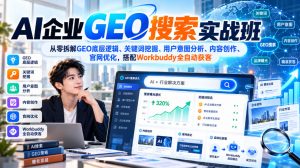 AI企业GEO搜索实战班,从零拆解GEO底层逻辑、关键词挖掘、用户意图分析、内容创作、官网优化,搭配Workbuddy全自动获客-聚富社