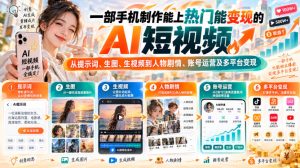 【无水印】一部手机制作能上热门能变现的AI短视频,从提示词、生图、生视频到人物剧情、账号运营及多平台变现-聚富社