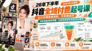 26年下半年抖音全域付费起号课26年9月26更新，主打拉爆基础消耗，不依赖追投，真实直播间案例拆解，从投流到成交完整闭环教学-聚富社