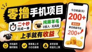 零撸手机项目,二十秒完成一单,纯薅羊毛,上手就有收益,勤快点单日收益可达200+【揭秘】-聚富社