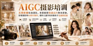 AIGC摄影培训|无需影棚化妆团队,老景新搭快速出片降本获客,影楼摄影师AI样片制作,婚纱儿童孕妈肖像亲子全案例实操-聚富社