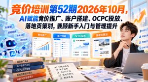 【无水印】竞价培训第52期2026年10月,AI赋能竞价推广、账户搭建、OCPC投放、落地页策划,兼顾新手入门与管理提升-聚富社