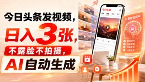 今日头条发视频,日入3张,不露脸不拍摄,AI自动生成-聚富社