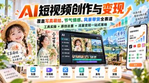 AI短视频创作与变现,覆盖写真萌娃、节气情感、风景带货全赛道,工具实操+原创去重+流量变现一站式落地-聚富社