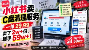 小红书卖C盘清理服务,一单29.99,卖了2w+份,技术也是虚拟产品-聚富社