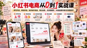 小红书电商从0到1实战课|养号开店、单店多品、站内站外选品、笔记运营、无货源避坑、AI选品做内容全流程教学-聚富社