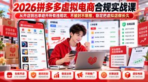 2026拼多多虚拟电商合规实战课,从开店到出单避开所有违规坑,不被封不限推,稳定把虚拟店做长久-聚富社