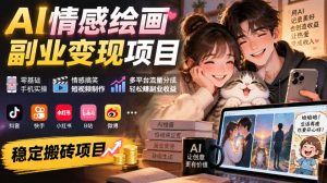 AI情感绘画副业变现项目|零基础手机实操,情感搞笑短视频制作,多平台流量分成轻松賺副业收益-聚富社