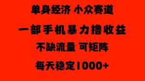 26年暴力单身经济,稳定日入500-1k,不缺流量,流量极大,冷门小众赛道,门槛低小白轻松上手【揭秘】-聚富社