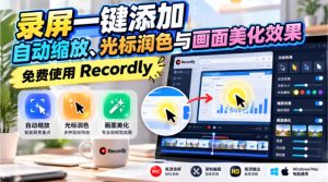 录屏一键添加自动缩放、光标润色与画面美化效果,免费使用Recordly-聚富社